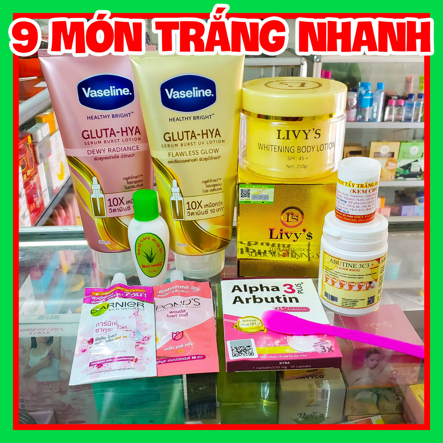 Combo Kem Trộn Trắng Da toàn thân Livy Vàng + Vaseline 10X trắng nhanh thấm nhanh cam kết hàng chuẩn