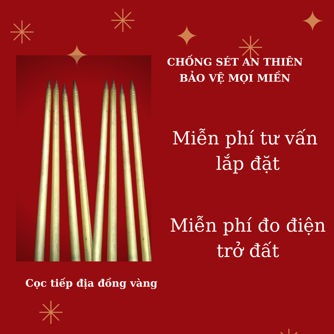 Cọc tiếp địa đồng vàng phi 14 dài 2m (đồng thau tròn, thanh đồng thau)