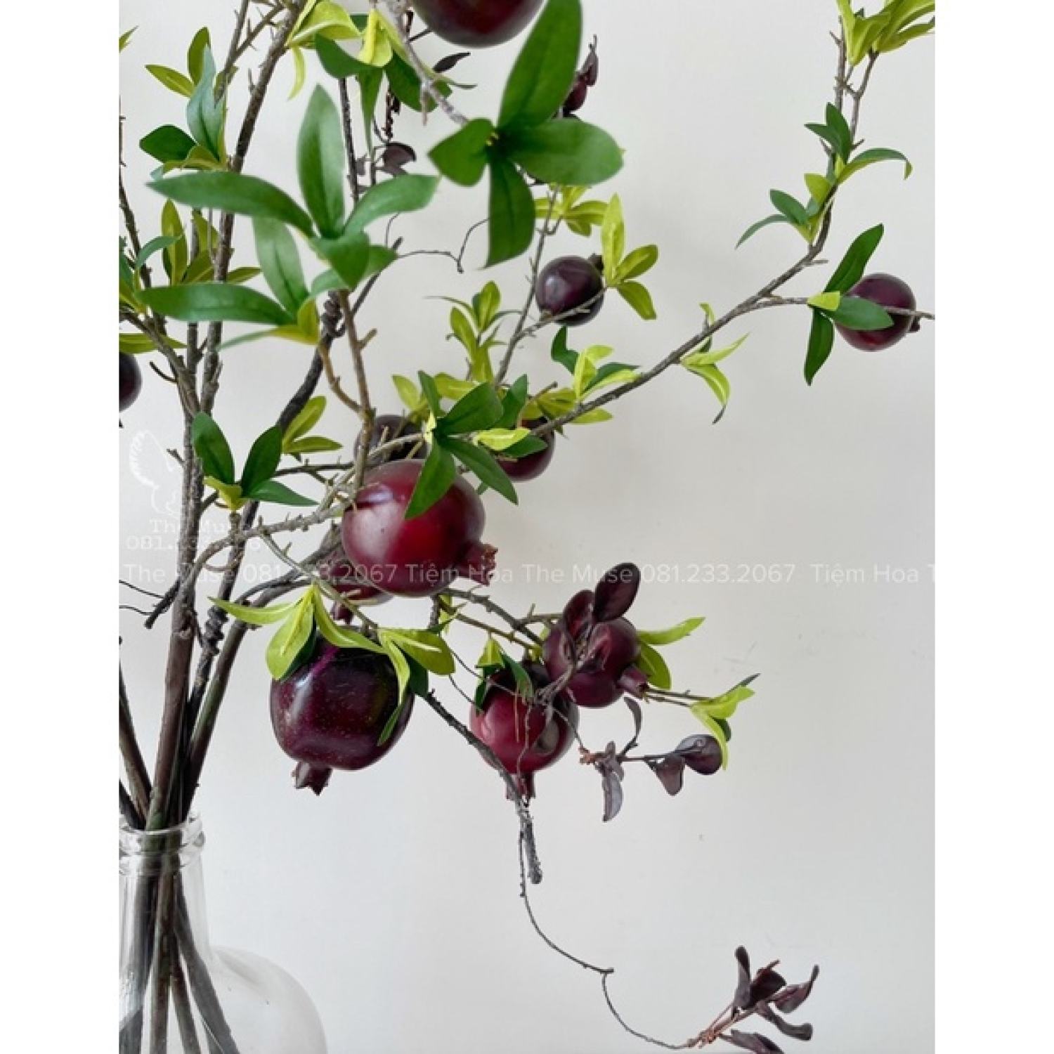 Cành Lựu - Đỏ Mận Tím - Decor Phong Cách Wabi Sabi