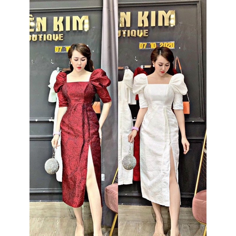 Đầm gấm sẻ tà #bigsize 60kg đến 90kg