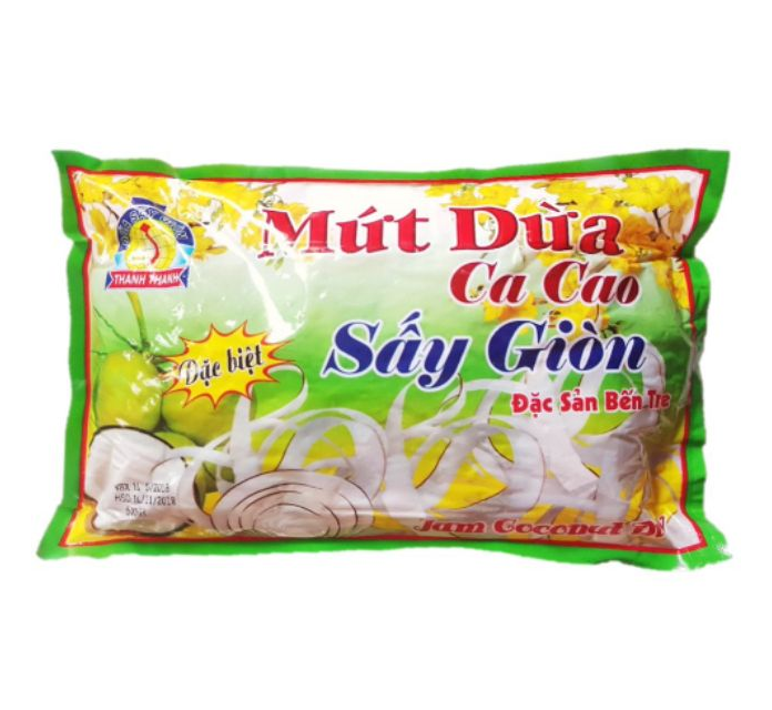 Gói 500gr mứt dừa vị cacao sấy giòn thanh thanh siêu thơm ngon