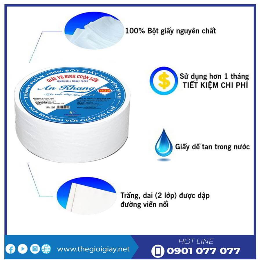 Giấy Vệ Sinh Cuộn Lớn An Khang Caro600