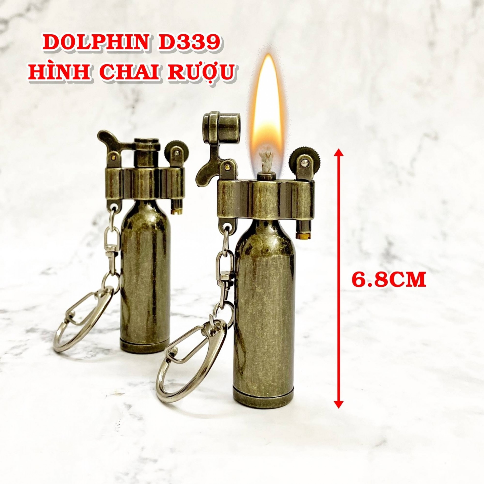 Bật lửa - móc khóa dolphin hình chai rượu d339 xăng đá cổ -