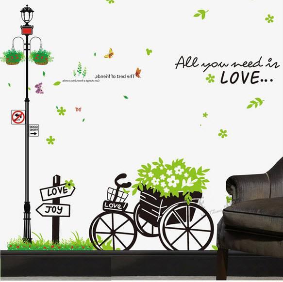 [HCM]DECAL DÁN TƯỜNG CỘT ĐÈN VÀ XE ĐẠP XANH