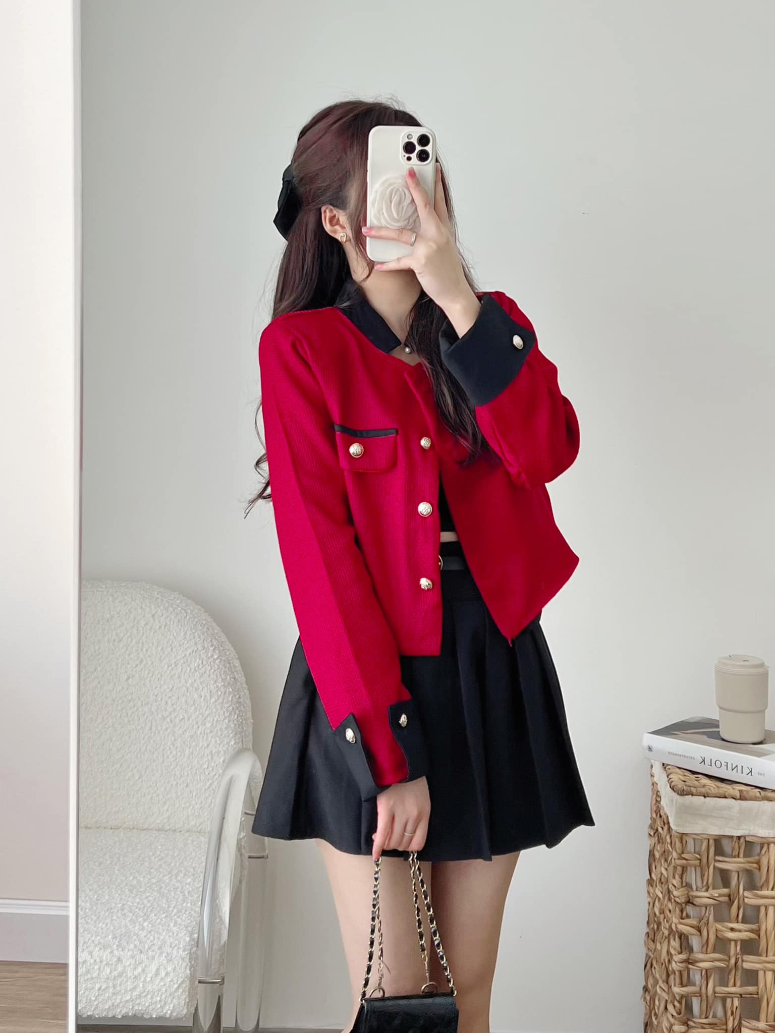 Áo dạ tweed tay sơ mi có thể tháo rời diện tết