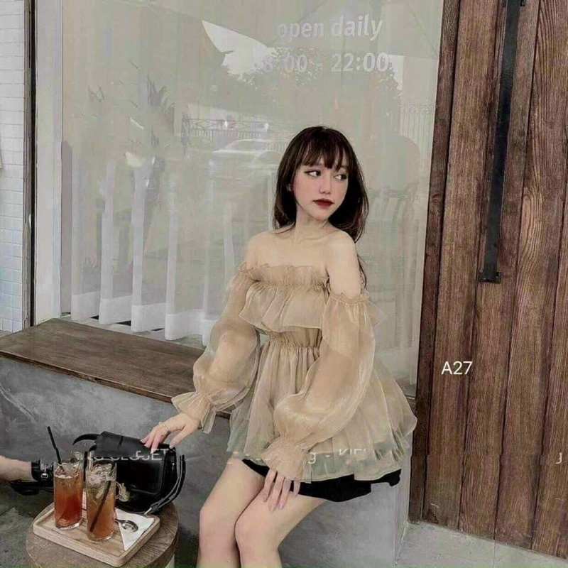 Áo kiểu nữ bệt vai chất vải voan kiếng