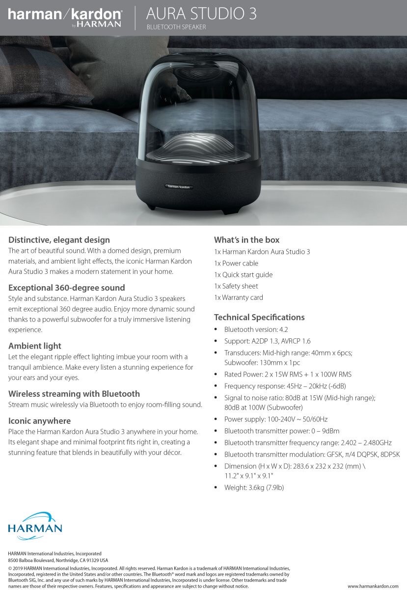 Loa Bluetooth Harman Kardon Aura Studio 3 - Mới Chính Hãng (Bảo Hành 12T)