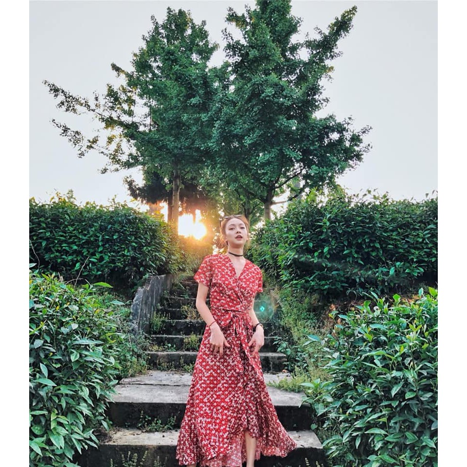 Váy Đỏ Vintage Vạt Chéo