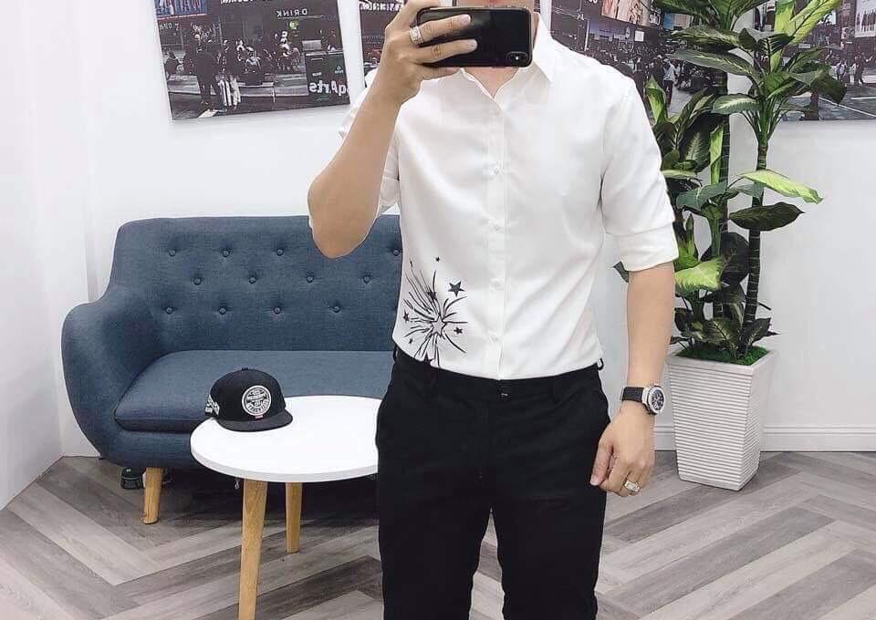 Áo sơ mi nam nữ cao cấp phối chiếc lá sang trọng