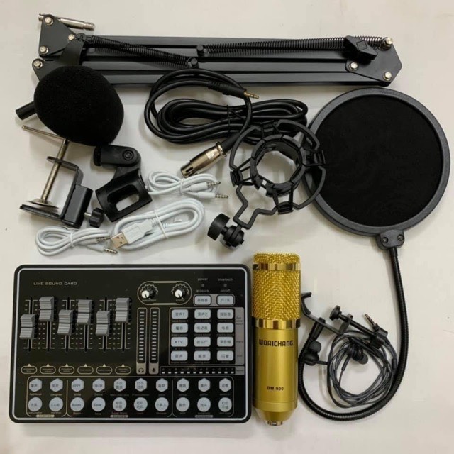 Combo sound card H9 kèm mic BM900 đầy đủ kẹp màng Tặng kèm tai nghe ốp
