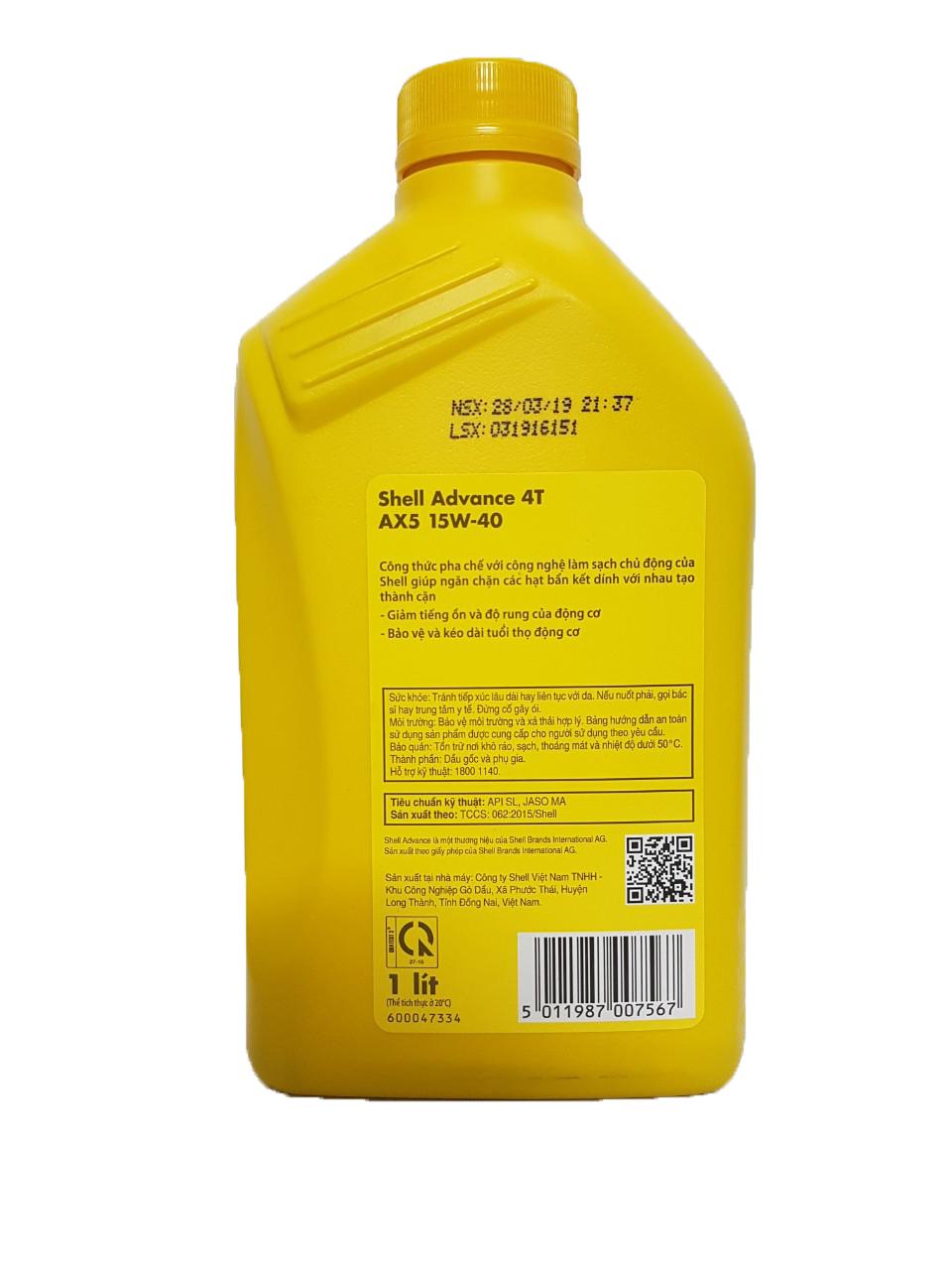 [HCM][XE SỐ] SHELL ADVANCE AX5 15W40 1L