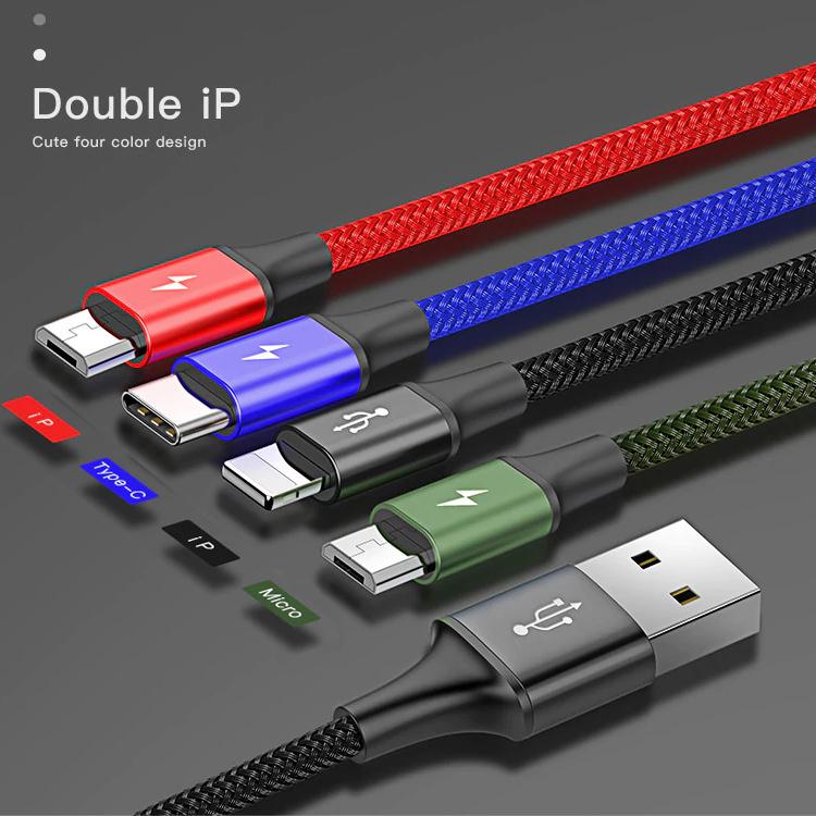 [HCM]Dây cáp sạc đa năng Baseus Rapid 4 in 1 Type-C 2 Lighning Micro USB cho iPhone/ iPad Smartphone & Tablet Android (3.5A 1.2M Fast charge 4 in 1 Cable) - Phân phối HotPhuKien