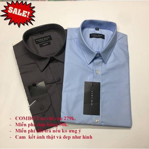 [HCM]Combo 2 sơ mi (xanh đậm + đen trơn) cực chất BIG SHALE