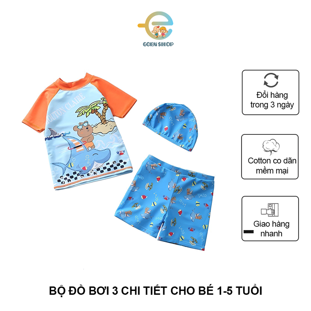 Đồ bơi cho bé trai, Bộ đồ bơi cho bé gái kèm mũ