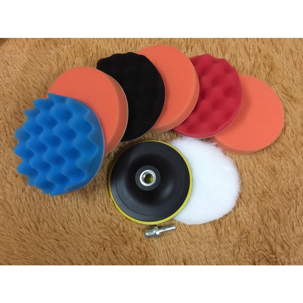Combo 9 món phớt đánh bóng đường kính 10cm ( 4inch) - màu ngẫu nhiên  đầy đủ các loại phớt mút cho đánh bóng 3 bướcđĩa đánh bóng: 1 cáiphớt lông cừu đánh bóng