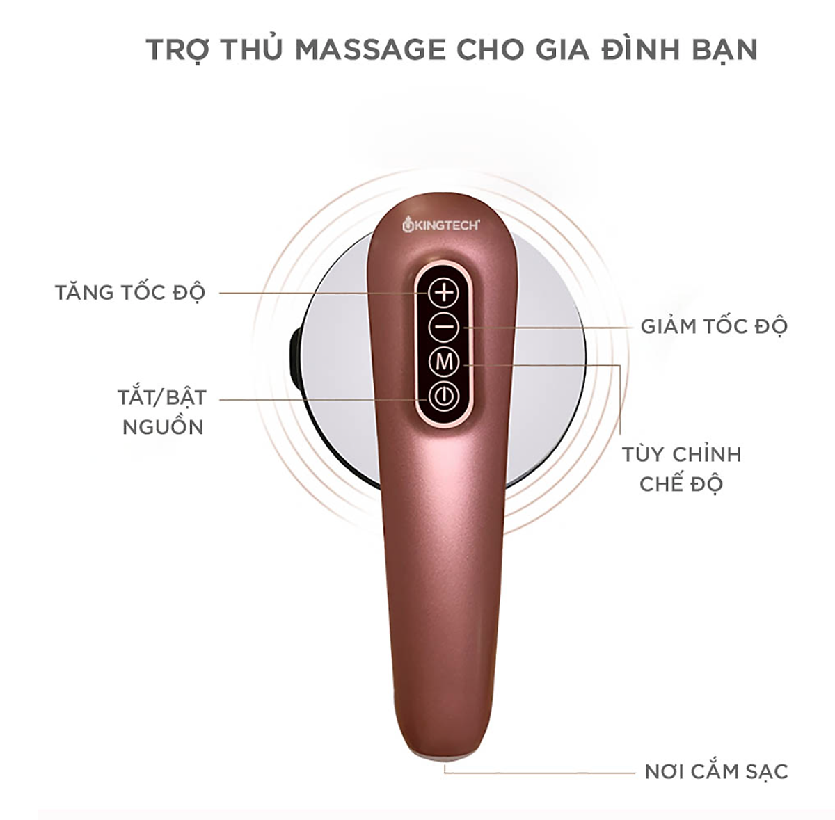 Máy Massage Cầm Tay Đa Năng Cao Cấp KINGTECH YT-1803, 8 Đầu 10 Cấp Độ Mát Xa Bụng, Cổ Vai, Đùi, Mông, Chân, Tay Dễ Dàng Tiện Dụng - Bảo Hành 12 Tháng