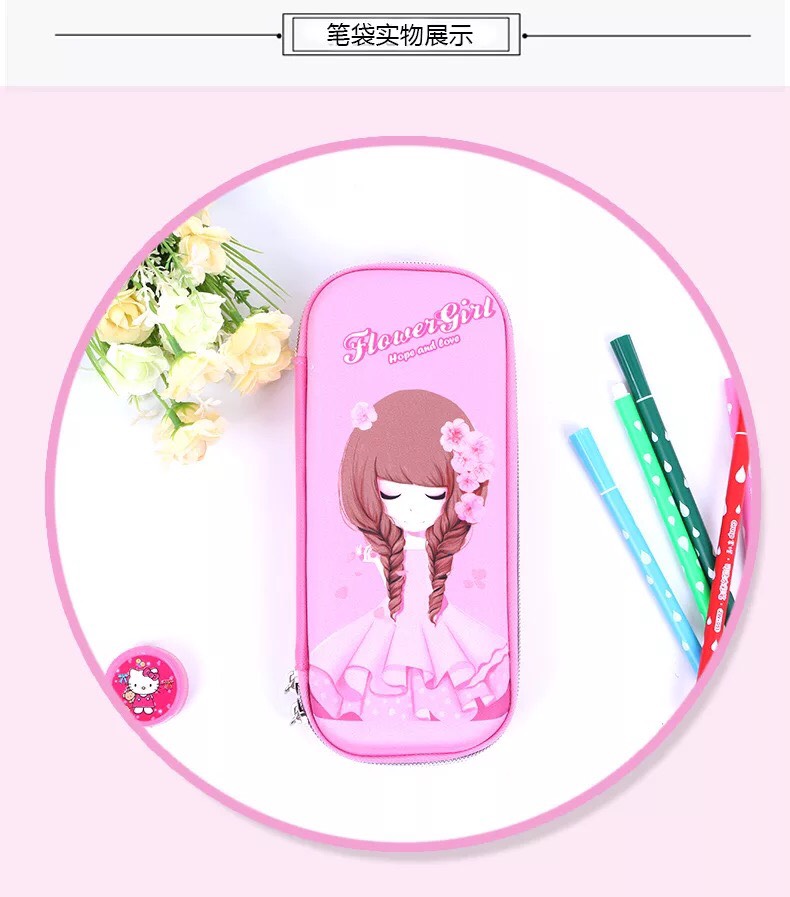 Hộp Bút Dễ Thương Cho Bé Gái (mầu hồng đỏ) + Tặng Bộ Dụng cụ Học Tập