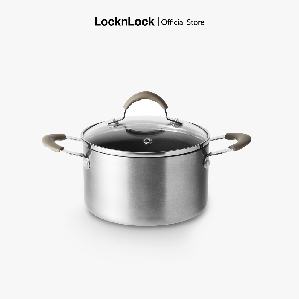 Nồi chống dính nhôm Lock&Lock Handycook 14cm LHD1142 - 2 tay cầm - Có kèm nắp - Màu xám