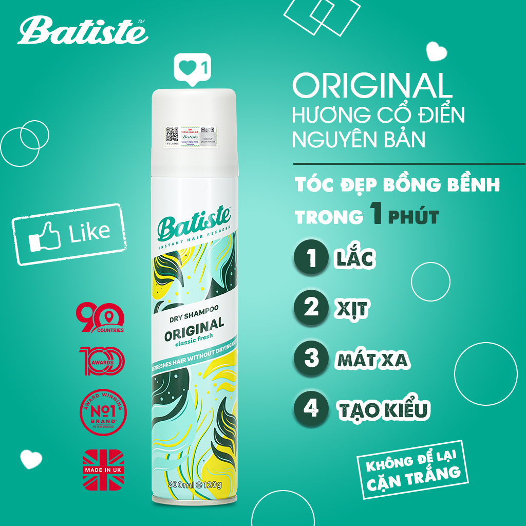 Dầu Gội Khô Hương Cổ Điển Batiste Dry Shampoo Clean & Classic Original 200ml  | Lazada.vn