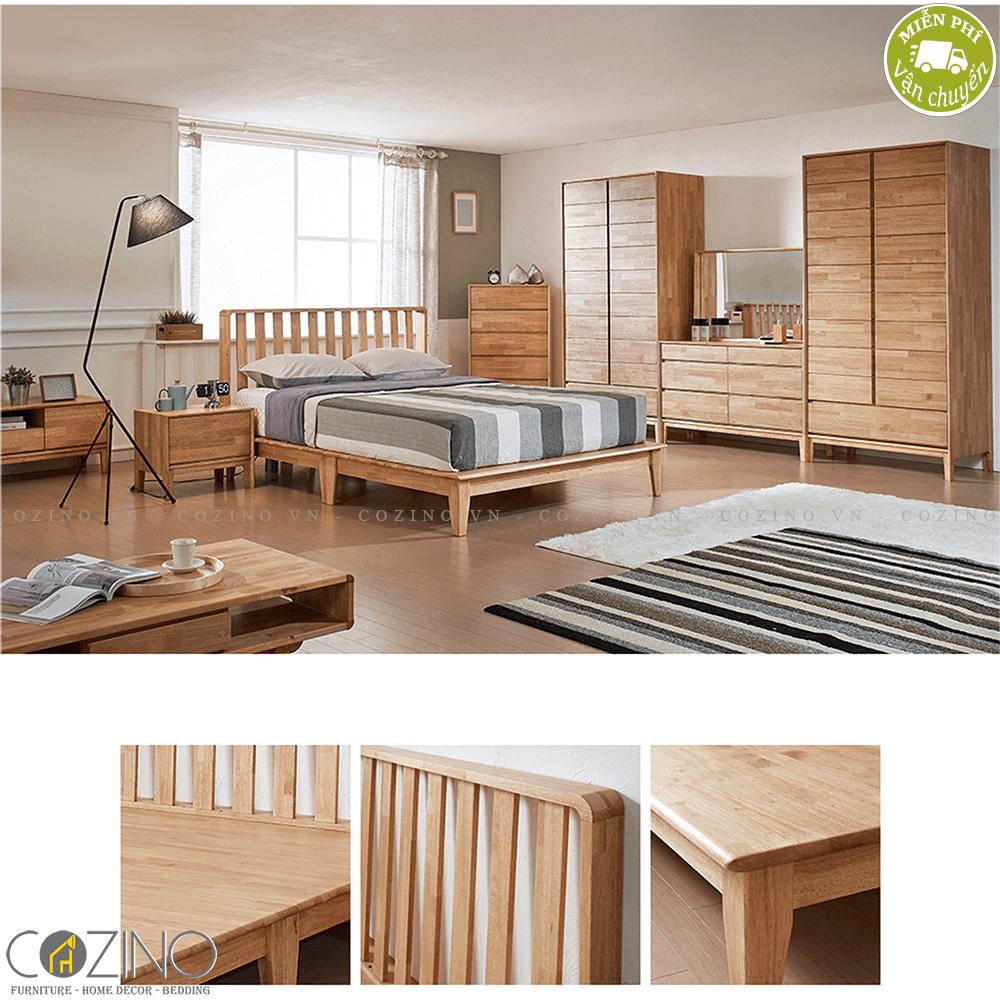 Giường đôi Poppy gỗ cao su 2m0