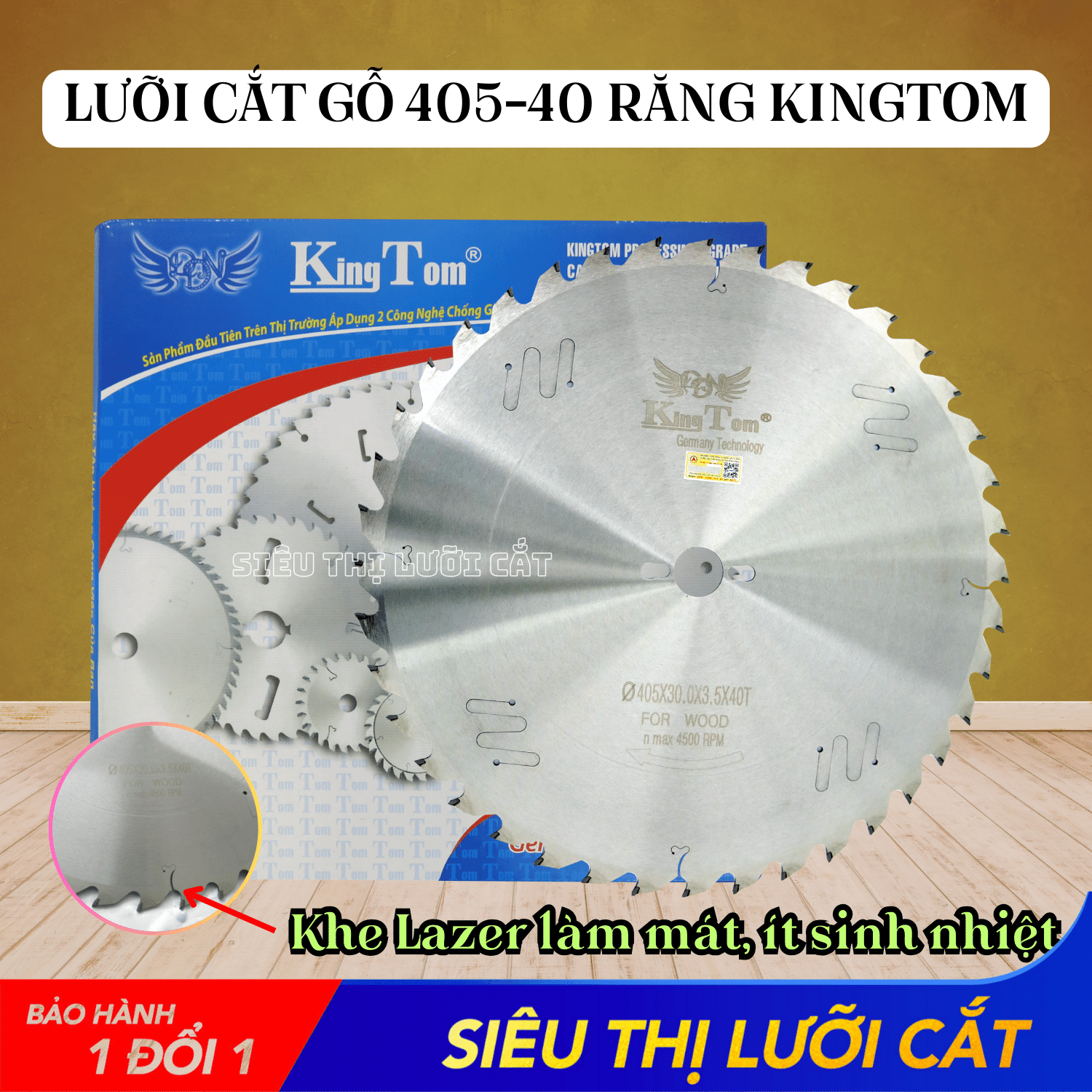 Lưỡi Cưa - Lưỡi Cắt Gỗ Cao Cấp 405-40 Răng KingTom (Khe Laser Giảm Nhiệt Giảm Bụi Tối Đa) - Chuyên Gỗ Có Đinh