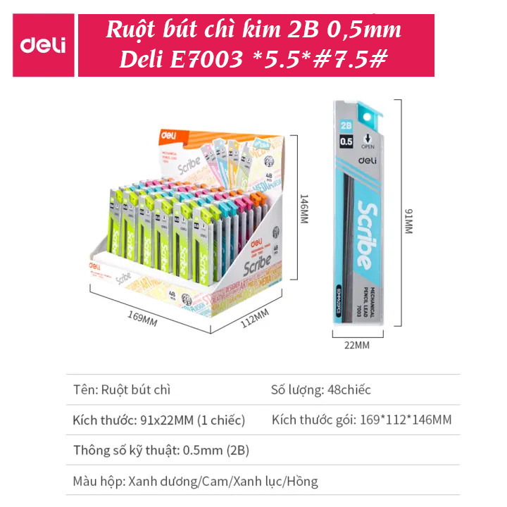 (1 Hộp) Ruột bút chì kim 0.5mm Deli E7003