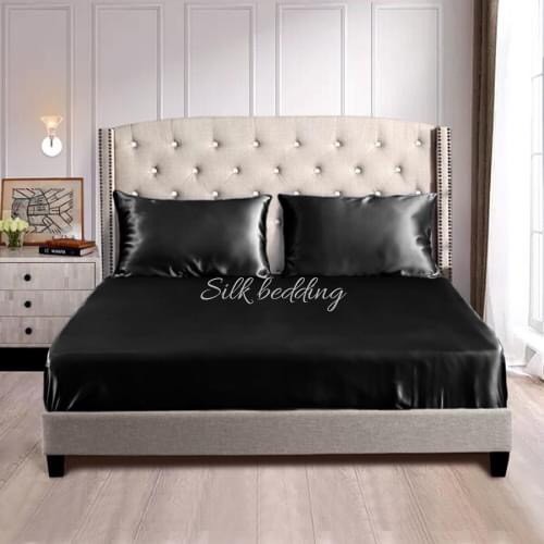 (Loại 1) Bộ Ga Gối Phi Lụa 4 Món Cao Cấp Lan Bedding Màu Đen