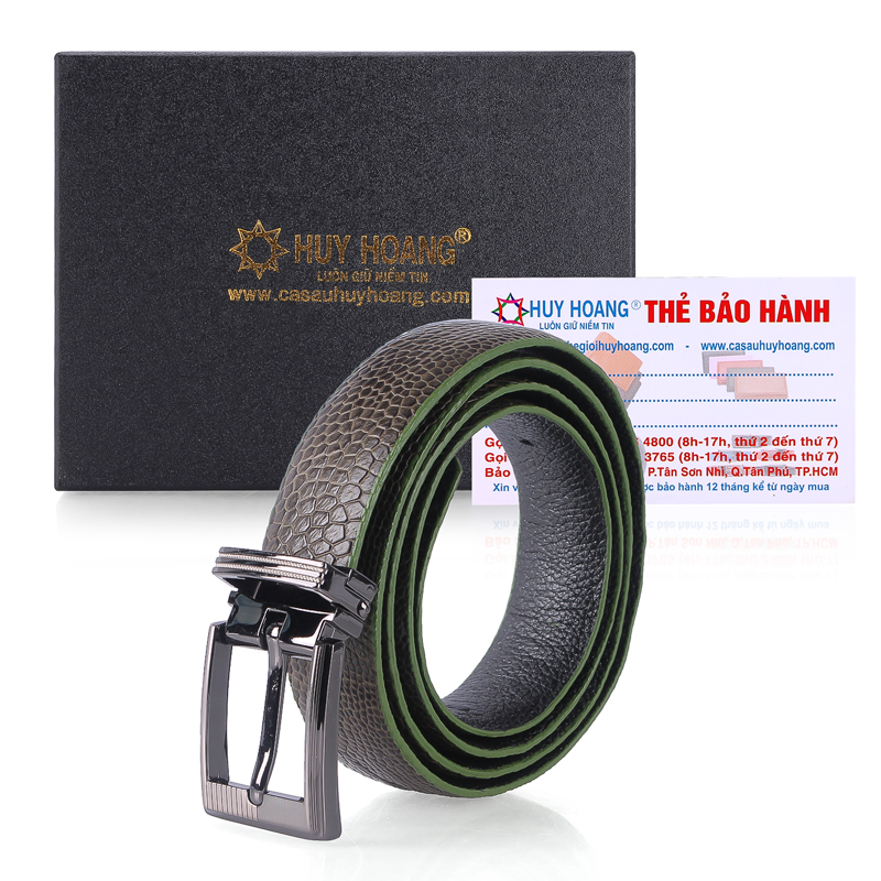 Dây thắt lưng nữ da đà điểu da trơn màu xanh rêu HK5419