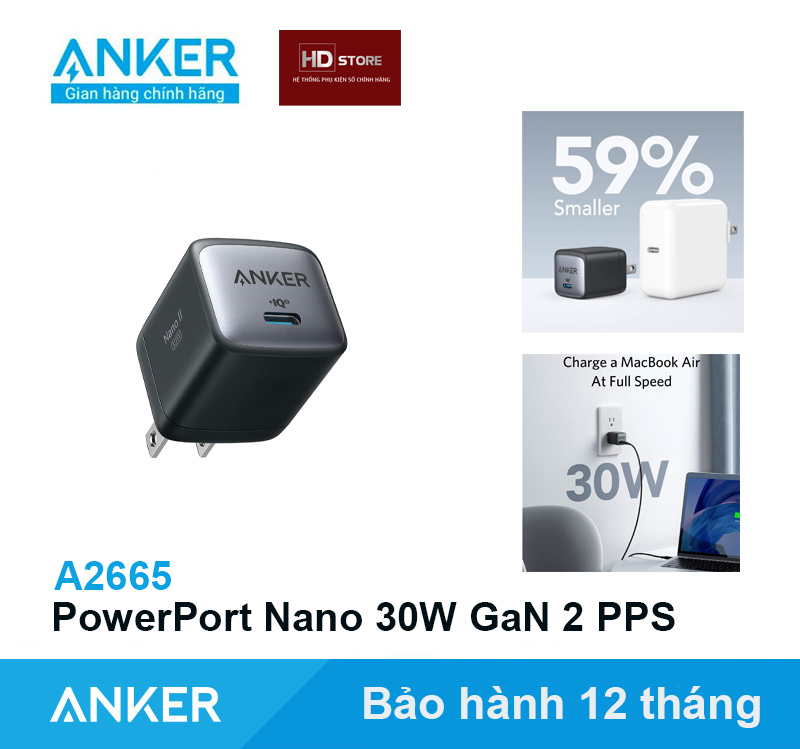 Sạc Anker PowerPort Nano II 30W GaN 2 PPS