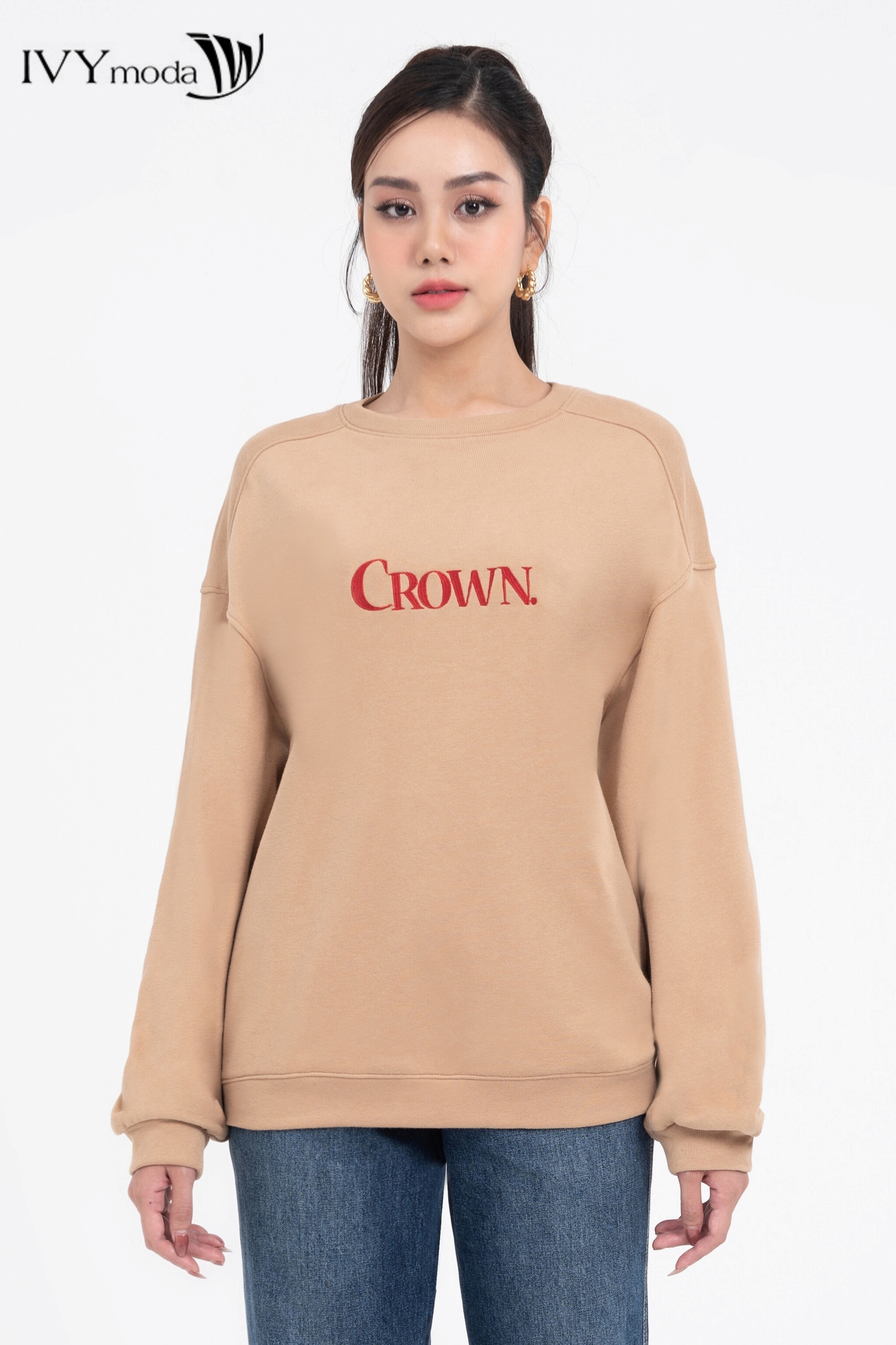 Áo nỉ oversize crown ivy moda ms 58t0142