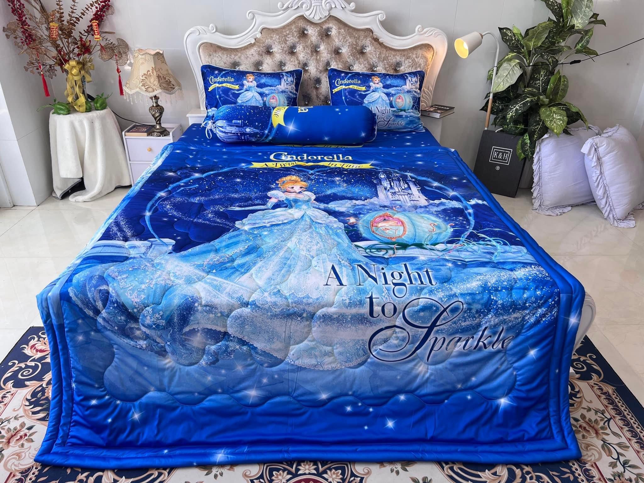 Bộ drap ga thun ý 5D mẫu công chúa elsa