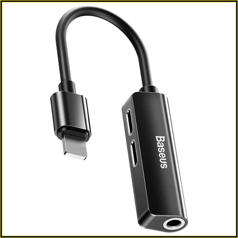 Đầu chuyển đổi Lightning sang 3.5 và 2 sạc Baseus L52 Bộ chia cổng Lightning 1 thành 3 vừa sạc vừa nghe nhạc Đầu chuyển Jack chuyển adapter có thêm jack 3.5mm có thể đàm thoại