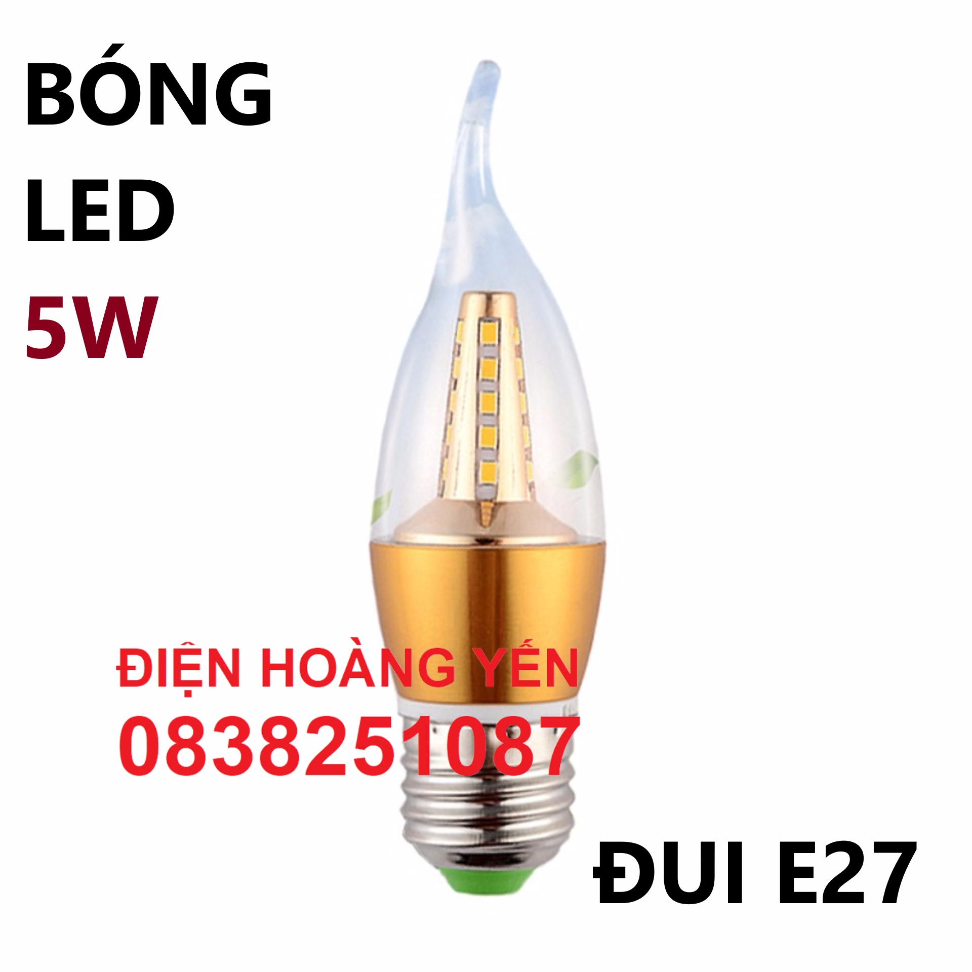 Bóng đèn nến LED 5W E27- Ánh sáng vàng