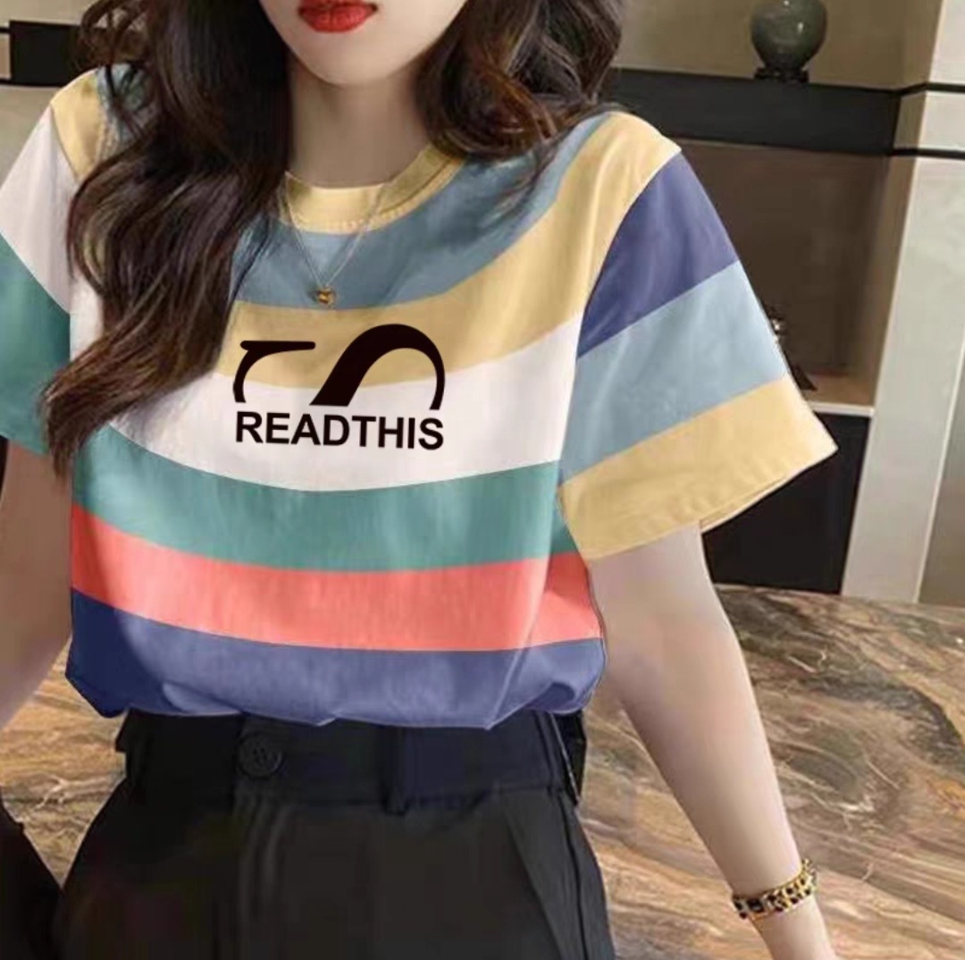 Áo thun kẻ sọc ngang chữ READTHIS T044