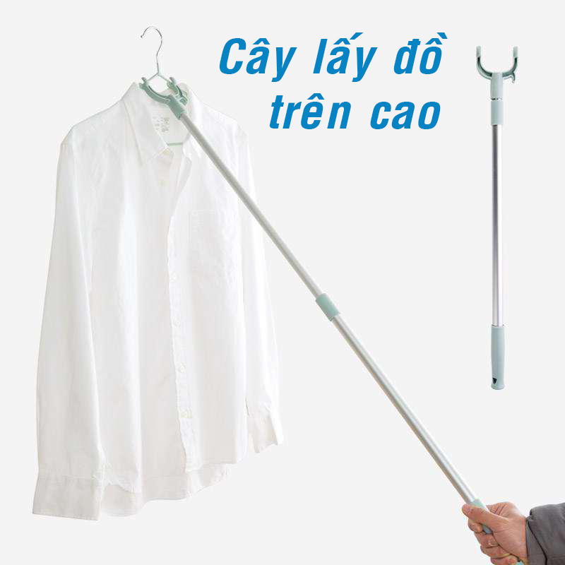 Cây phơi và lấy đồ móc treo quần áo inox -cây phơi đồ-gậy lấy quần áo(dài 1,3m)