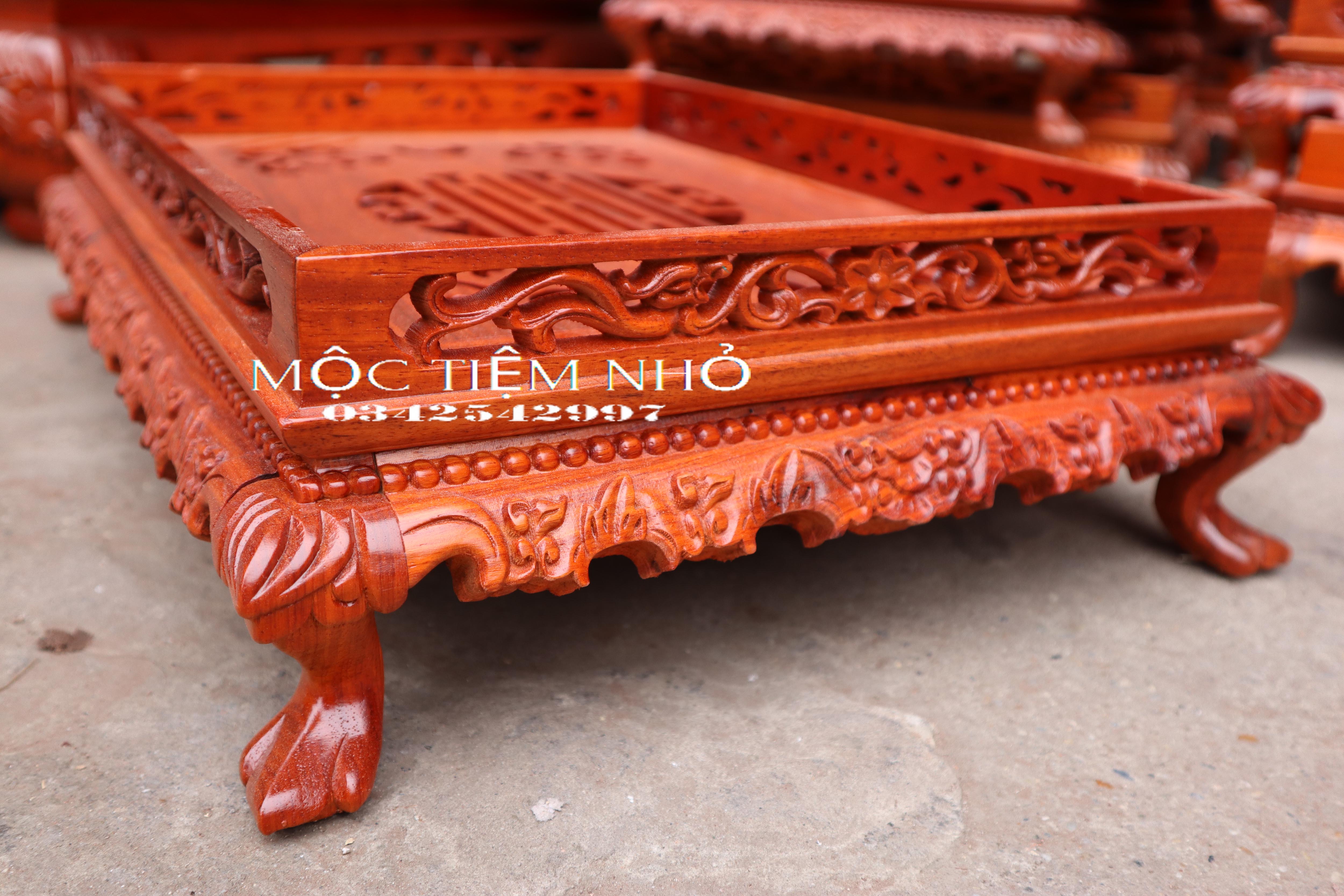 Khay trà chân qùy bằng gỗ hương khay trà rồng trầu gỗ