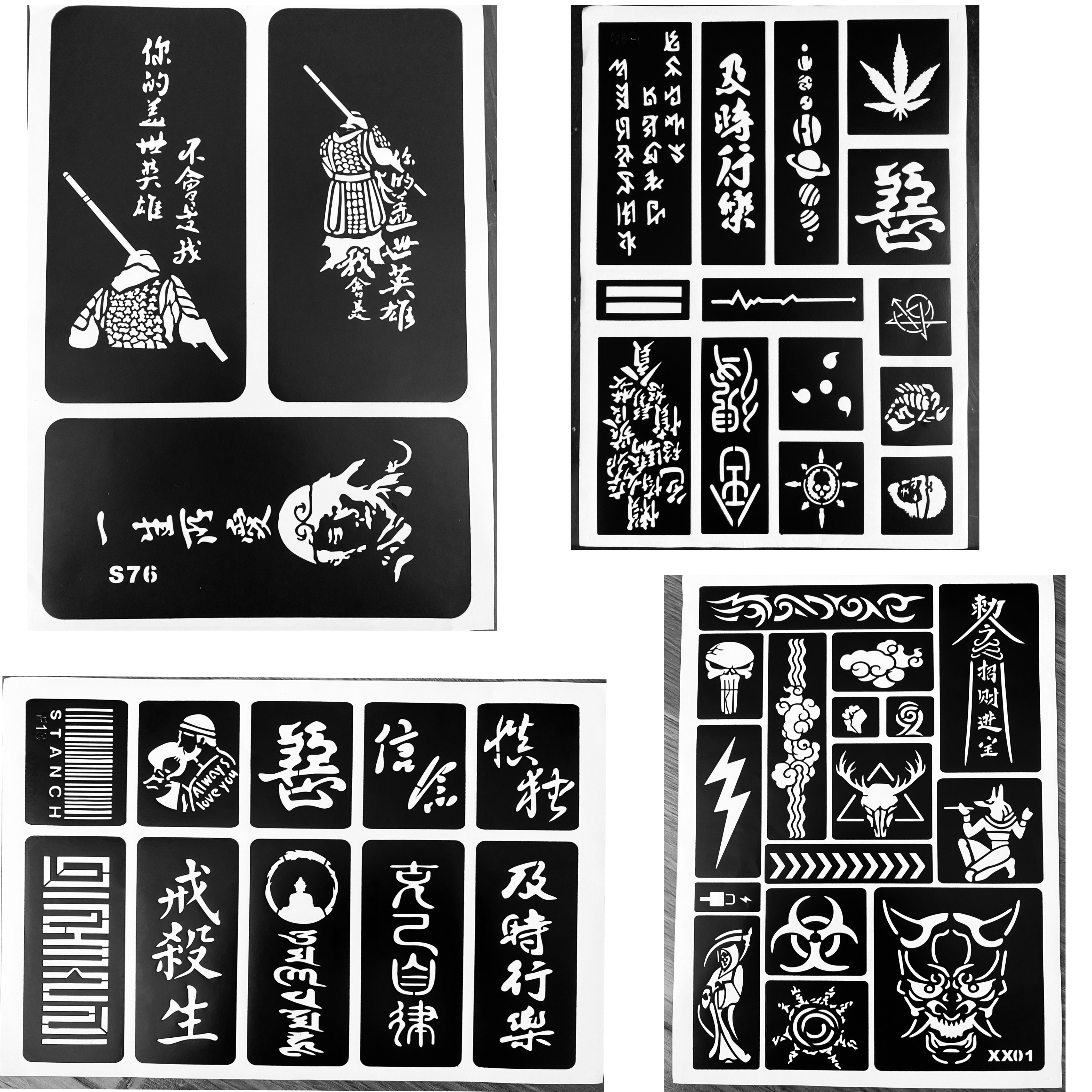 Khuôn Xăm Tattoo CHỮ HOA/CHỮ Trung Quốc Cá tính tấm A4 (không kèm mực xăm)