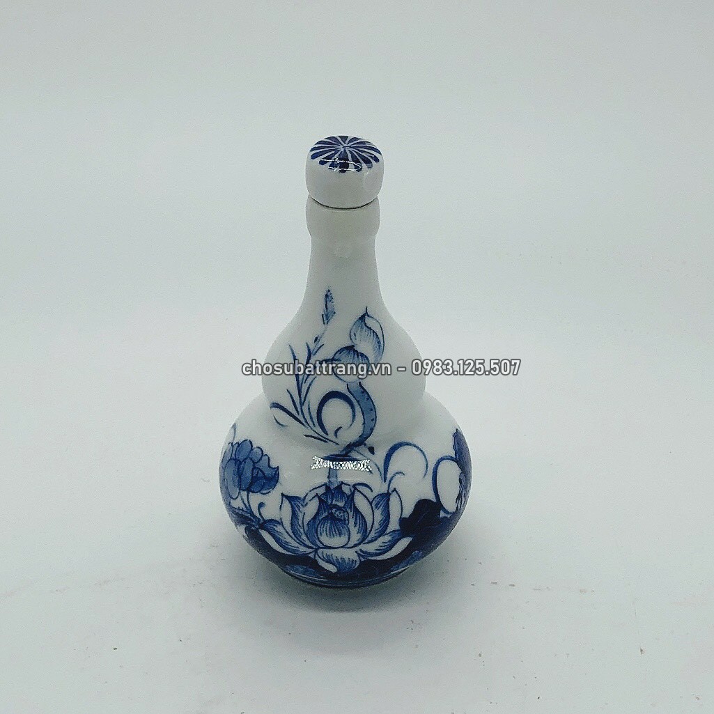 Nậm thờ men xanh lam họa tiết sen