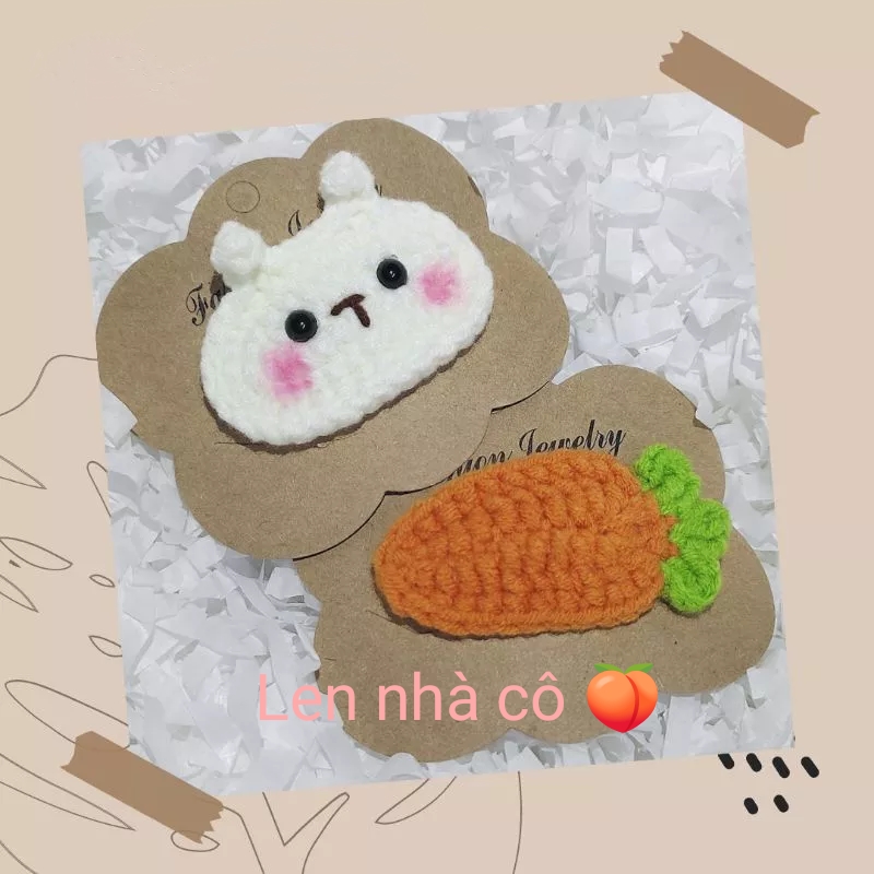 Bộ kẹp tóc thỏ và cà rốt bằng len handmade