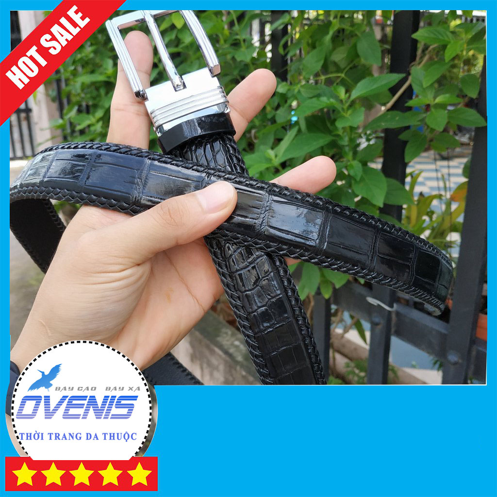 [FREE SHIP] Dây Nịt Da Bụng Cá Sấu Liền Nguyên Tấm Đan Viền Thủ Công Bền - Đầu Kim Cổ Điển NV29N