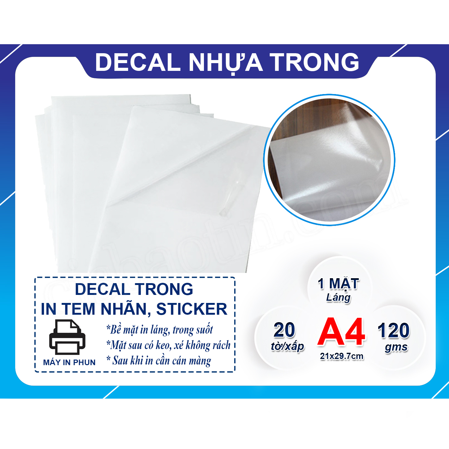Decal trong - kháng nước khổ a4- xấp 20 tờ
