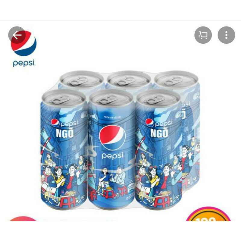 Lốc 6 lon nước ngọt có ga Pepsi Mirinda cam Soda kem