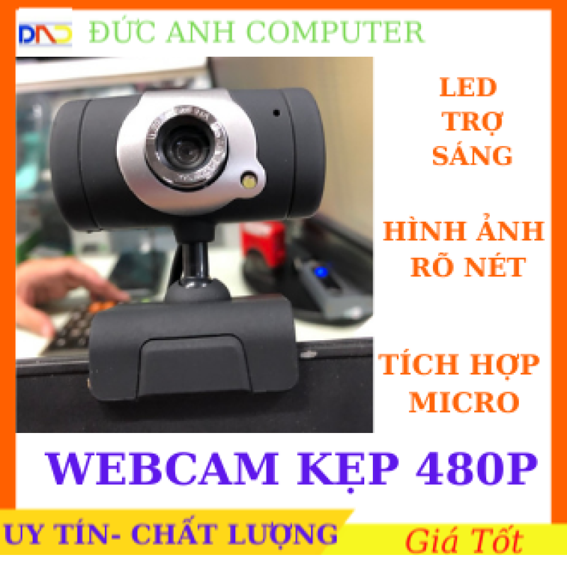 Webcam chân kẹp HD 480P Viền Bạc- Học và Làm Việc Online Siêu Rõ Nét- Tích Hợp Micro- Đèn Led Trợ Sáng