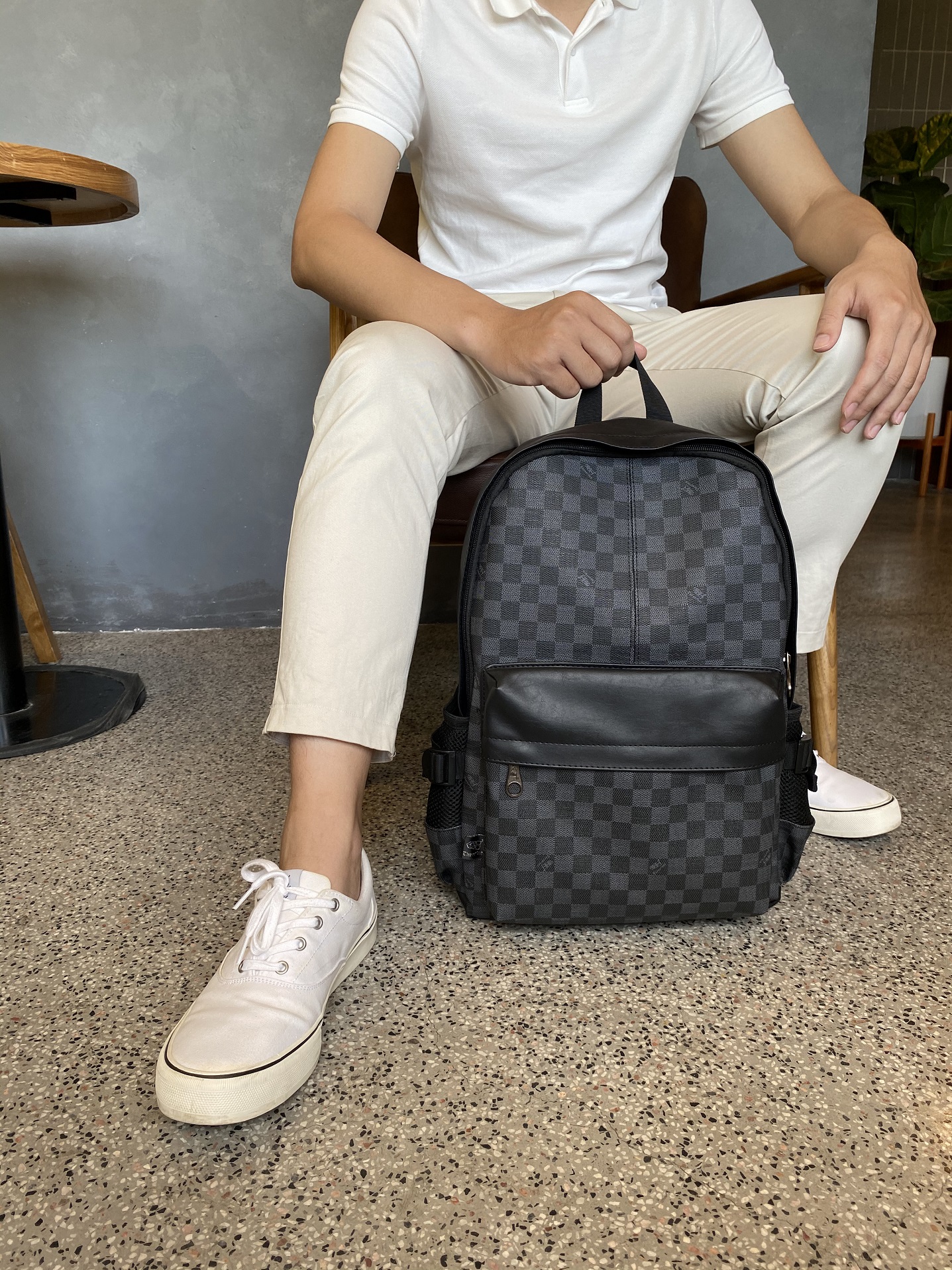 Balo da thời trang Unisex Old School Backpack họa tiết Damier Three-Box
