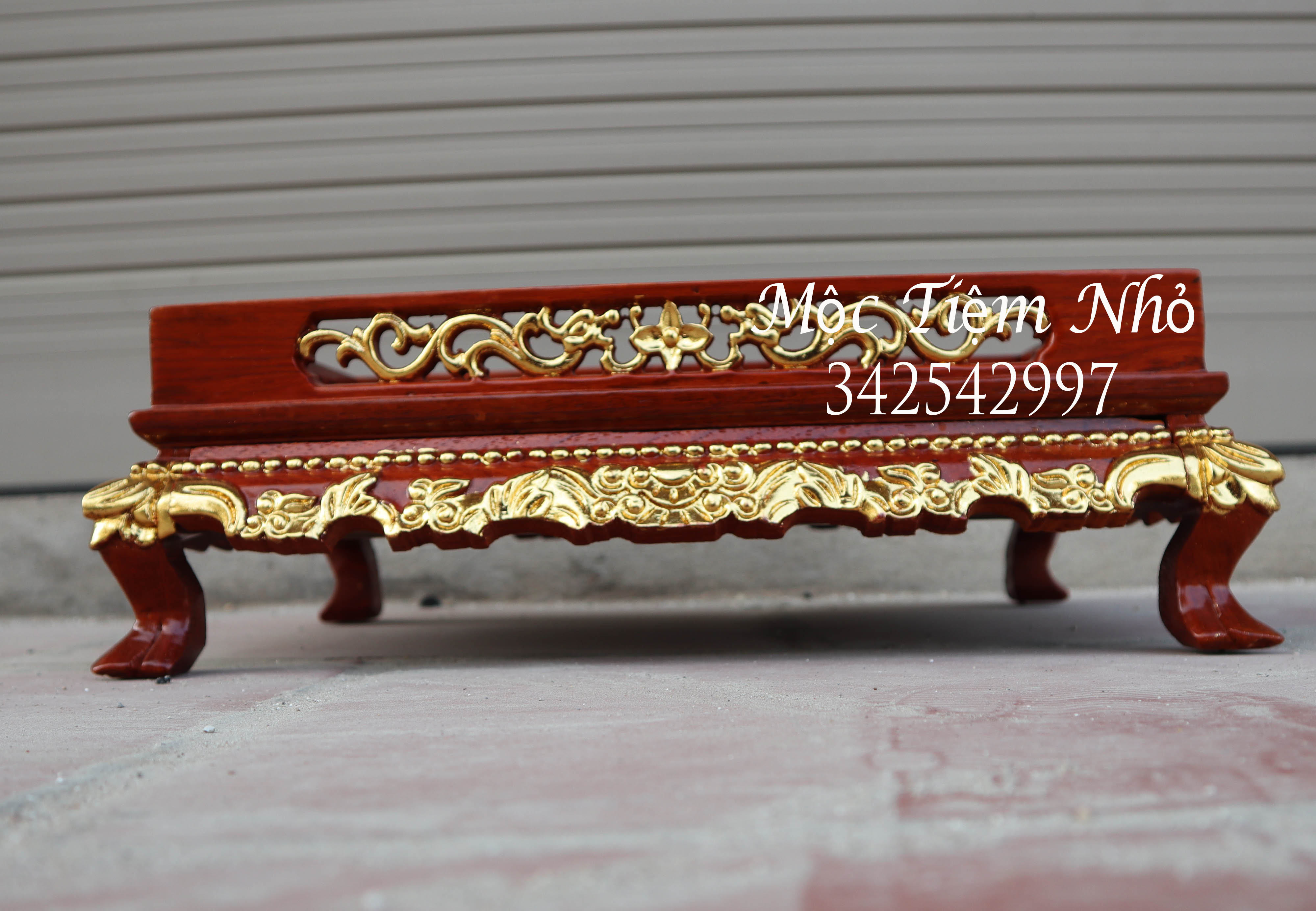 Khay trà chân qùy bằng gỗ hương khay trà rát vàng cao 12cm