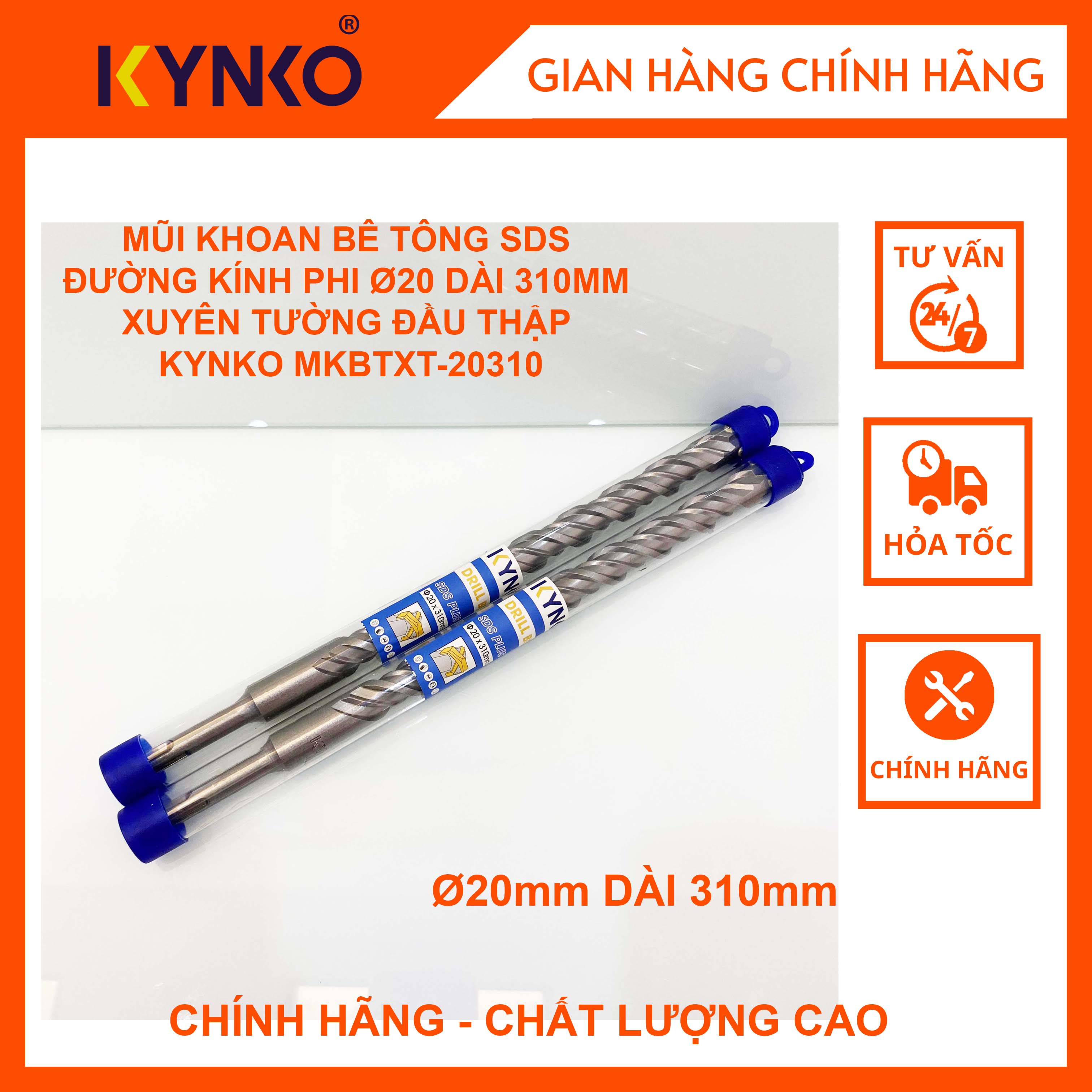 Mũi khoan bê tông sds phi 20 dài 310mm xuyên tường kynko mkbtxt-20310
