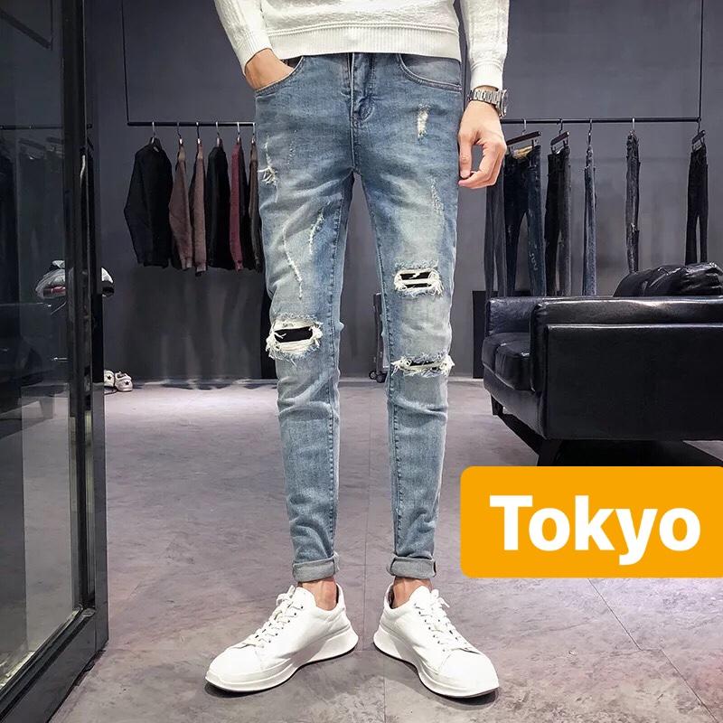 QUẦN JEAN NAM CHẤT BÒ XANH CẠP RÁCH VINCOM PLAZA TOKY-2606 CAO CẤP - TOKYO FASHION