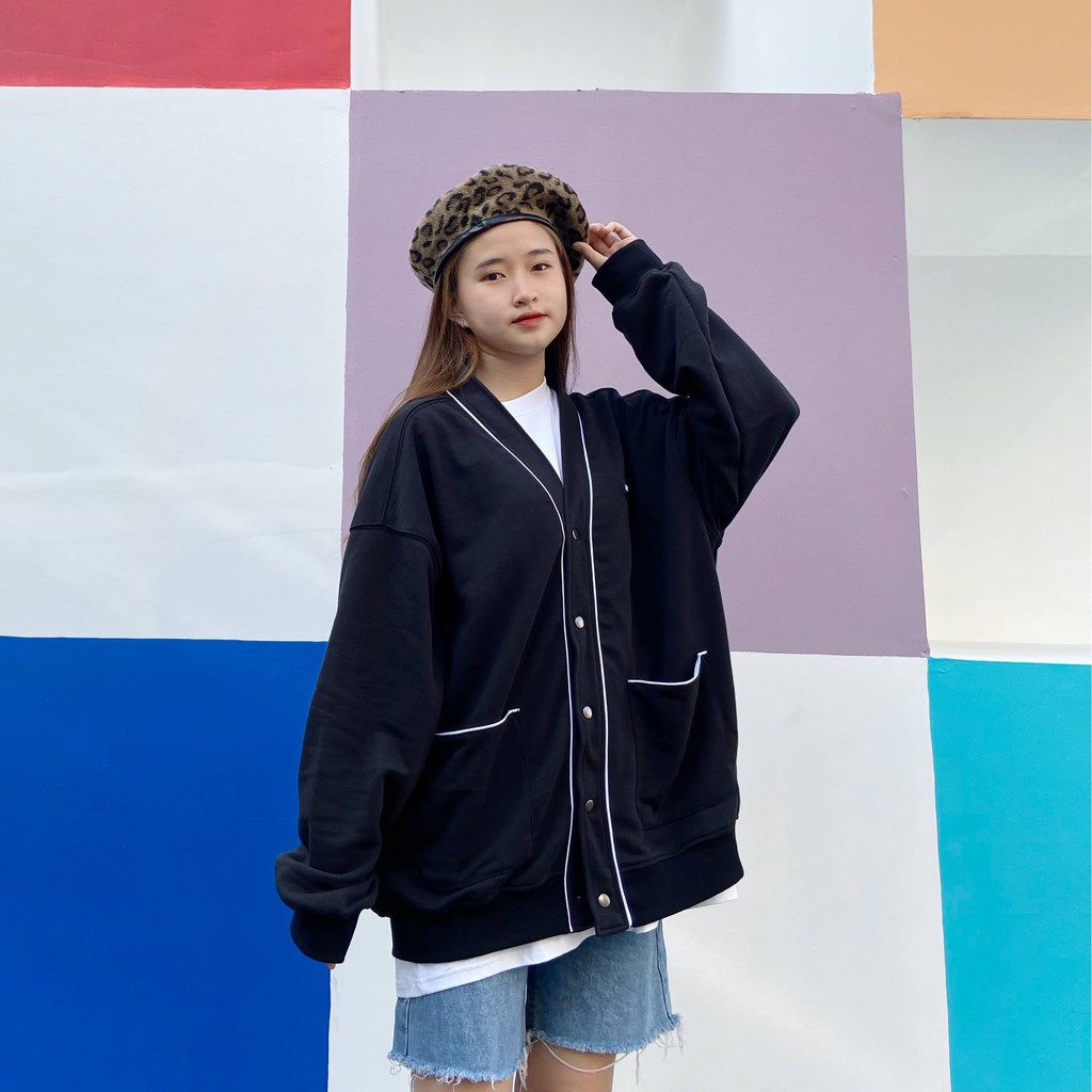Áo nỉ cài nút Cardigan Jacket D'BAKU BASIC LOGO (Tặng kèm túi Tote)