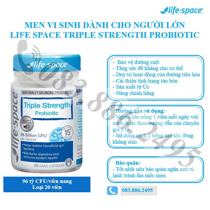 MEN LIFE SPACE TRIPLE STRENGTH PROBIOTIC 20 PACK (MEN LIFE SPACE PROBIOTIC 96 TỶ CFU 20 VIÊN)