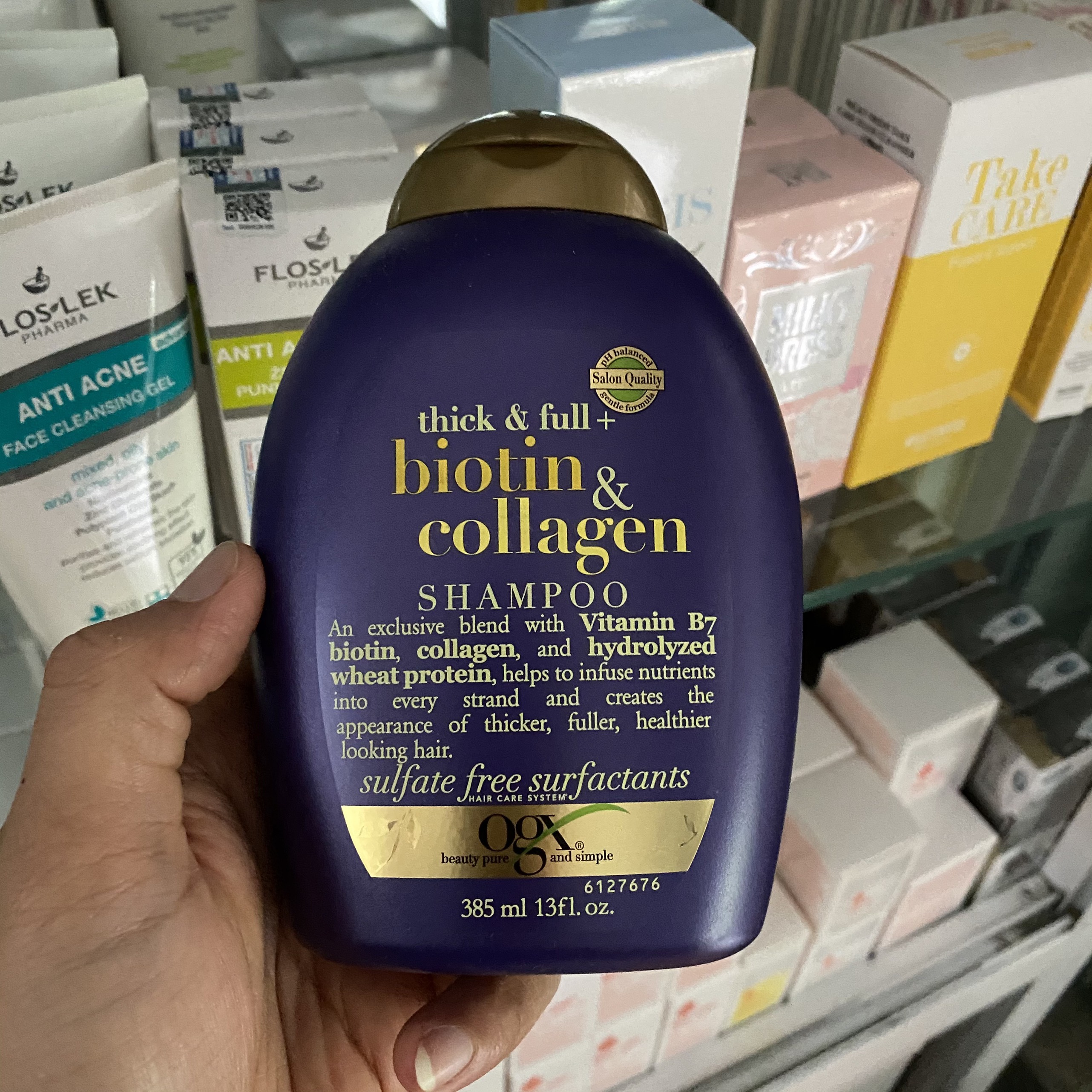 Dầu gội làm dày tóc OGX Biotin & Collagen Thick & Full + Biotin & Collagen Shampoo 385ml (màu tím)